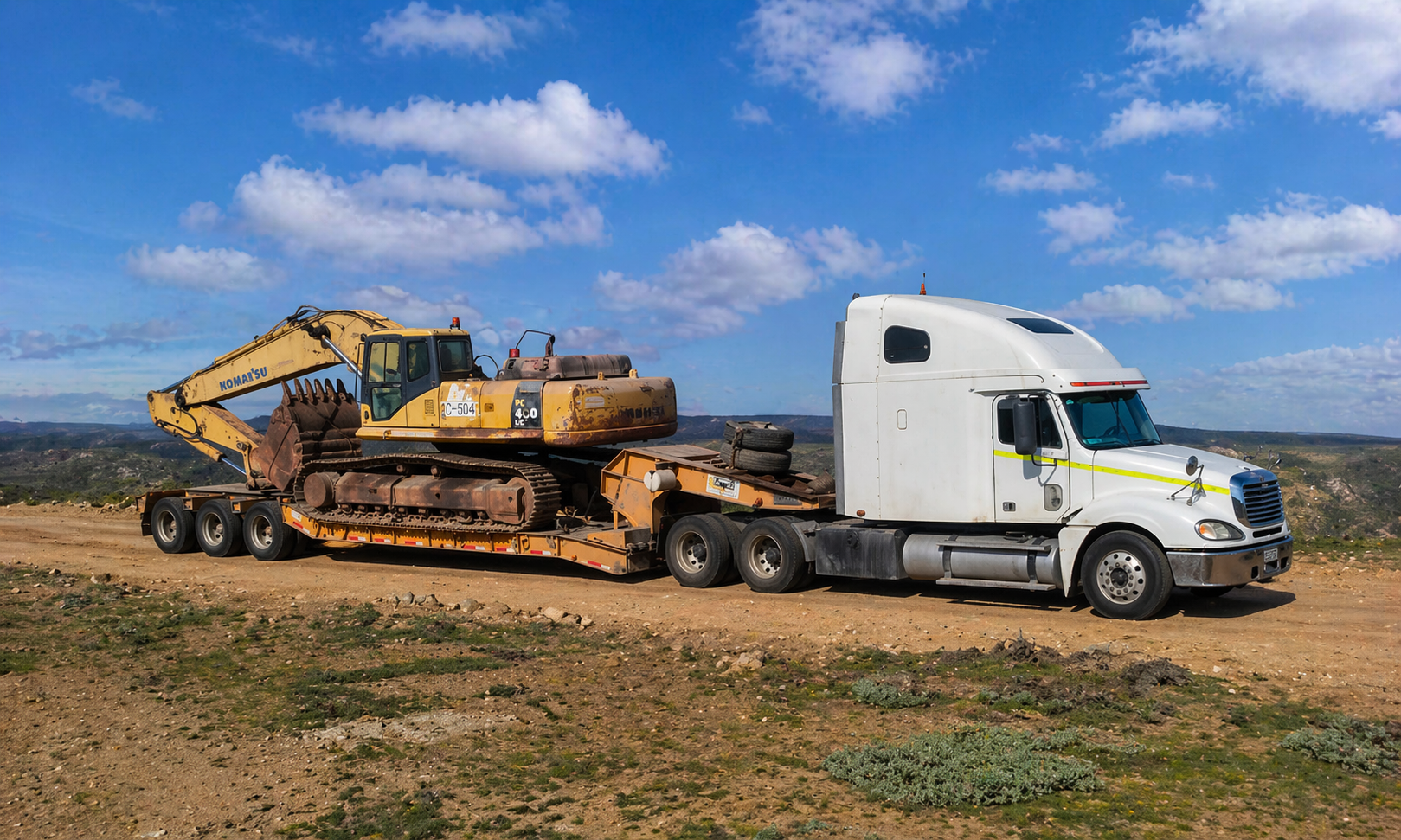 Transporte de excavadora en cama baja